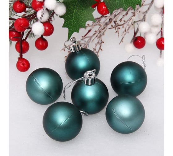 Изображение товара Новогодние шары Серпантин 4 см, 6 шт., Матовый, темный нефрит 652-329