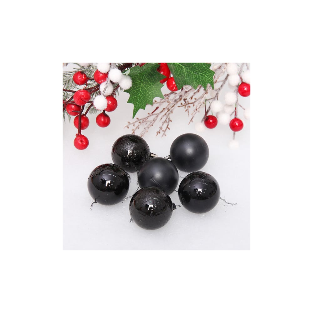 Изображение товара Новогодние шары Серпантин 4 см, 6 шт. черный, пластиковые украшения