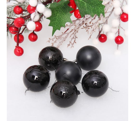 Изображение товара Новогодние шары Серпантин 4 см, 6 шт., Микс фактур, черный 652-333