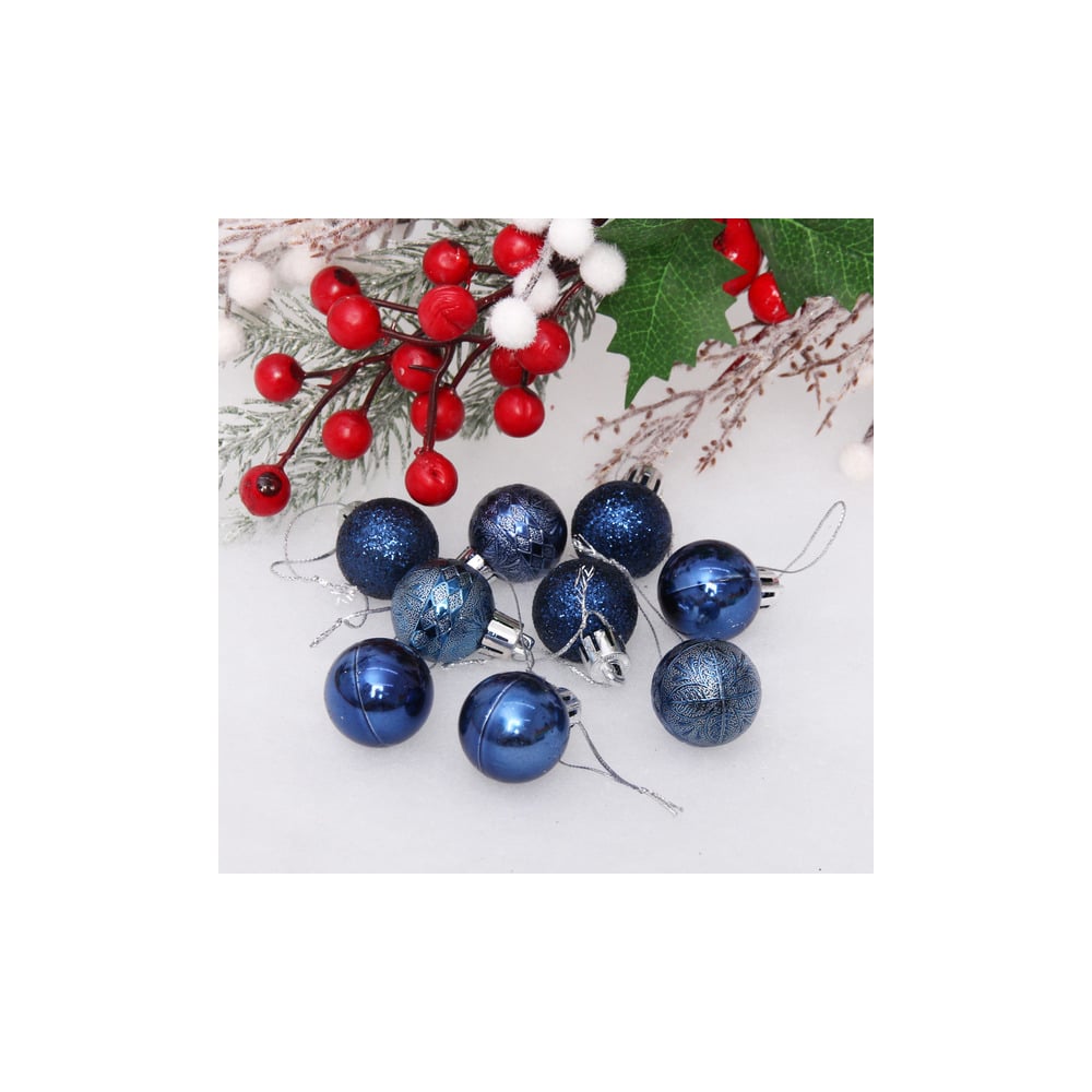 Изображение товара Новогодние шары Серпантин 3 см, 9 шт., микс фактур, сапфир
