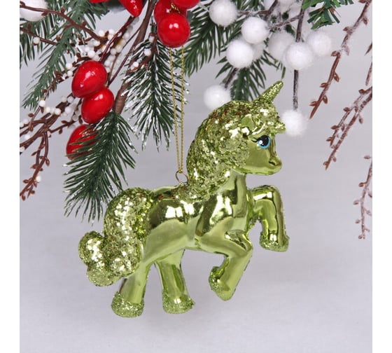 Изображение товара Ёлочная игрушка Серпантин Сказочный единорог 9х3х10 см, зелёный 916-0804