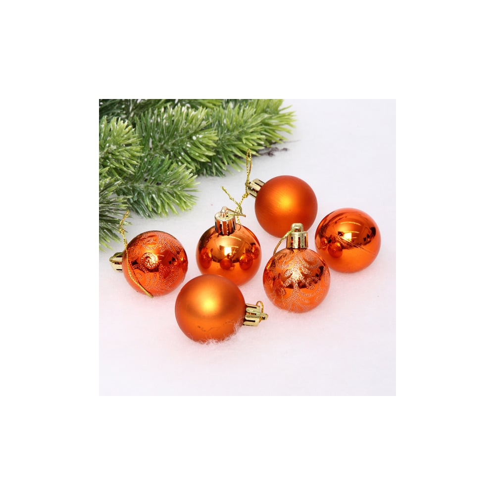 Изображение товара Новогодние шары Серпантин 4 см 6 шт. в янтарном стиле с блестками
