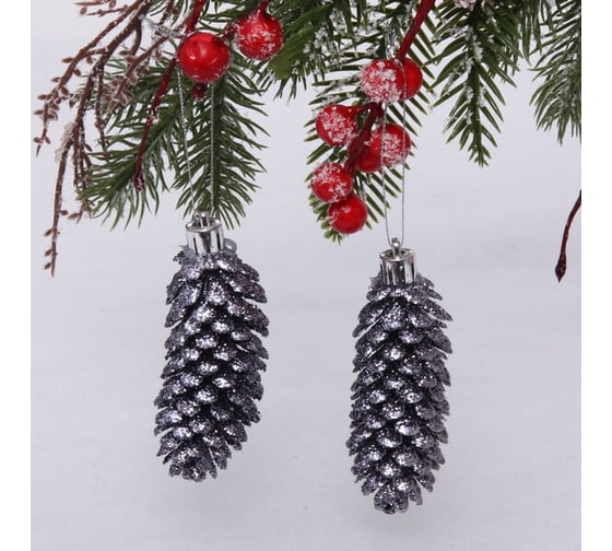 Изображение товара Ёлочные игрушки Серпантин Шишки блестящие 9 см, 2 шт., графит 916-0483