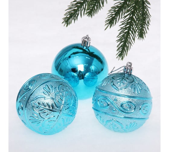 Изображение товара Новогодние шары Серпантин 8 см, 3 шт., Микс фактур, голубой 201-1287