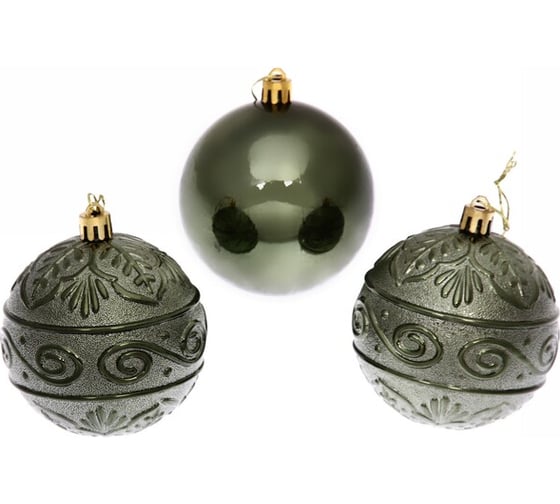 Изображение товара Новогодние шары Серпантин 8 см, 3 шт., Микс фактур, изумруд 201-0850
