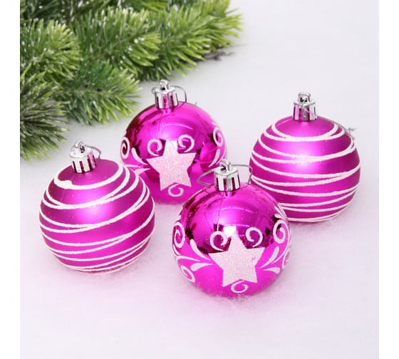 Изображение товара Новогодние шары Серпантин 6 см, 4 шт., Снежная дымка, Фуксия 201-3679