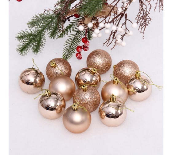 Изображение товара Новогодние шары Серпантин 6 см, 24 шт., Микс фактур, шампань 201-1387