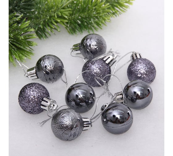 Изображение товара Новогодние шары Серпантин 3 см, 9 шт., Микс фактур, графит 652-341