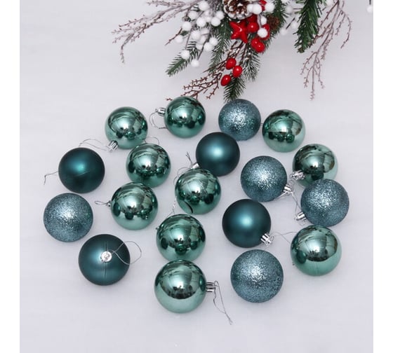 Изображение товара Новогодние шары Серпантин 6 см, 24 шт., Микс фактур, темный нефрит 201-1695