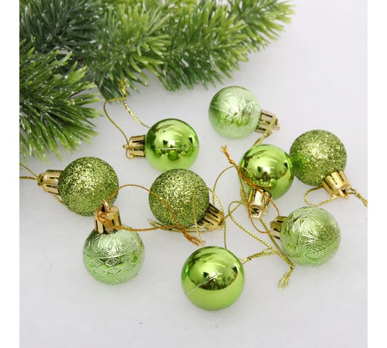 Изображение товара Новогодние шары Серпантин 3 см, 9 шт., Микс фактур, салатовый 652-365