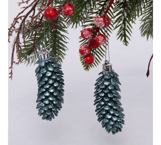 Изображение товара Ёлочные игрушки Серпантин Шишки блестящие 9 см, 2 шт., темный нефрит 916-0481