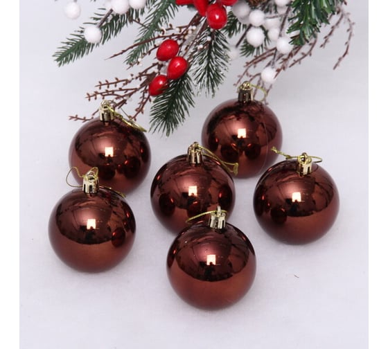 Изображение товара Новогодние шары Серпантин 6 см, 6 шт., Глянец, Шоколад (пакет) 201-1712