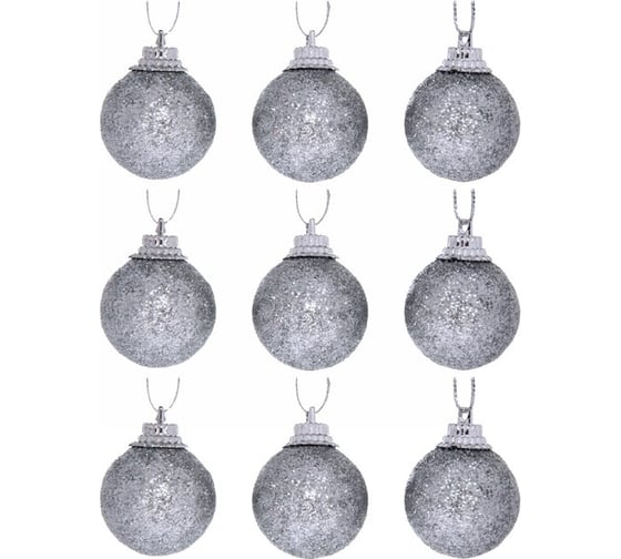 Изображение товара Новогодние шары Серпантин 3 см, 9 шт., Блестящее напыление, серебро 201-0528
