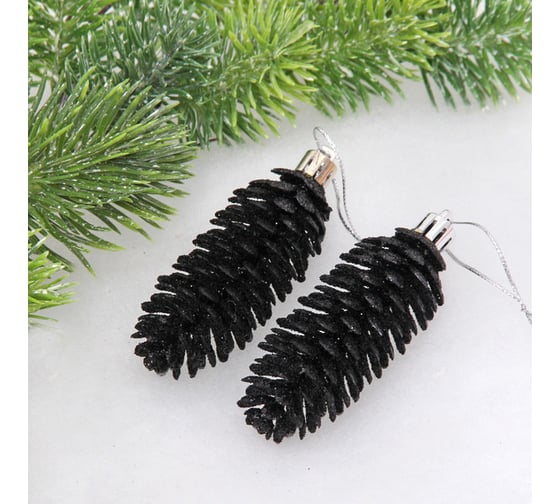 Изображение товара Ёлочные игрушки Серпантин Шишки блестящие 9 см, 2 шт., черный 916-1115