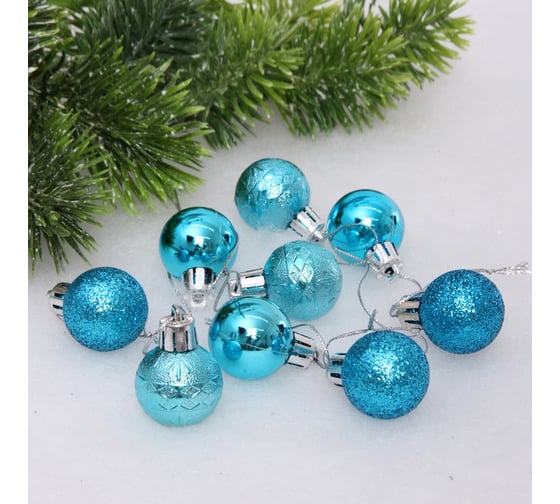Изображение товара Новогодние шары Серпантин 3 см, 9 шт., Микс фактур, голубой 652-354