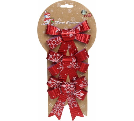 Изображение товара Бант на ёлку Серпантин Снежинка 10х12 см, 3шт., Красный 185-0327