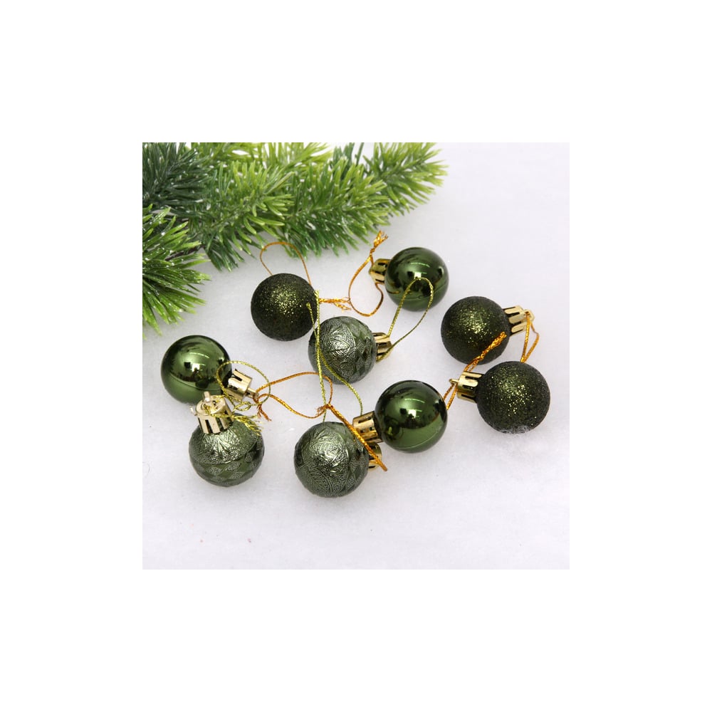 Изображение товара Новогодние шары Серпантин изумруд 3 см, 9 шт, декор блестки, пластик