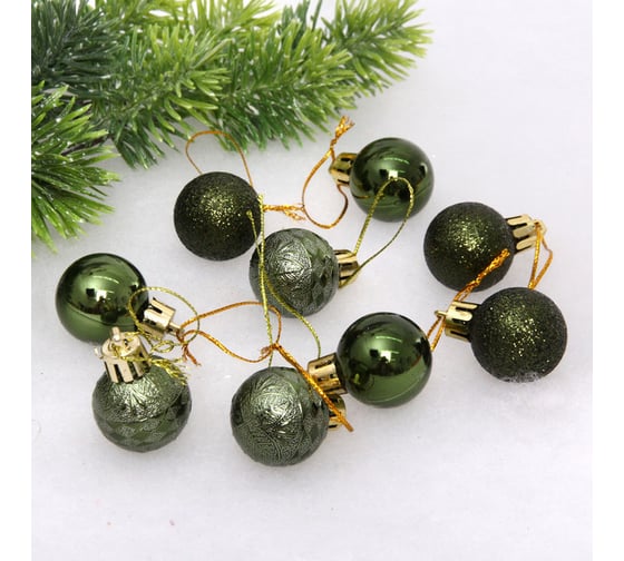 Изображение товара Новогодние шары Серпантин 3 см, 9 шт., Микс фактур, изумруд 652-351