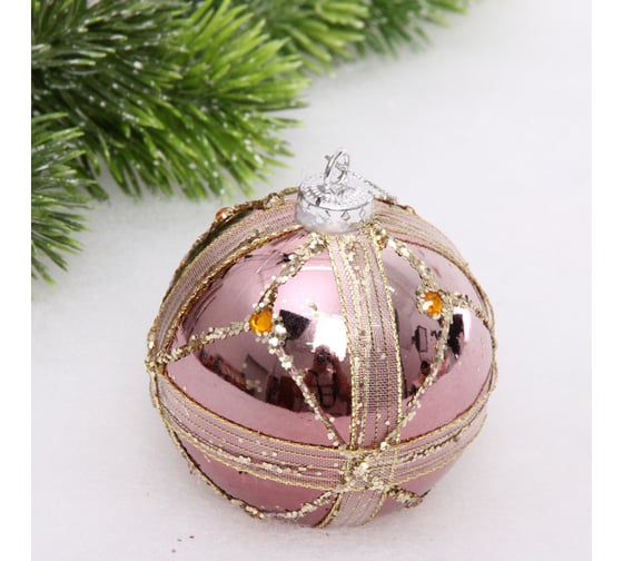 Изображение товара Новогодний шар Серпантин Изящные полосы 8 см, Розовое золото 201-3275