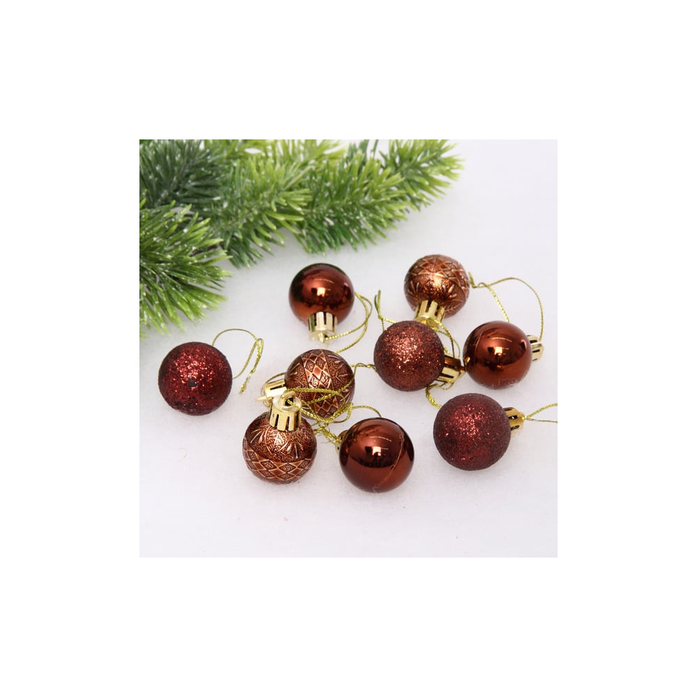 Изображение товара Новогодние шары Серпантин 3 см 9 шт. шоколадные с блестками и декором