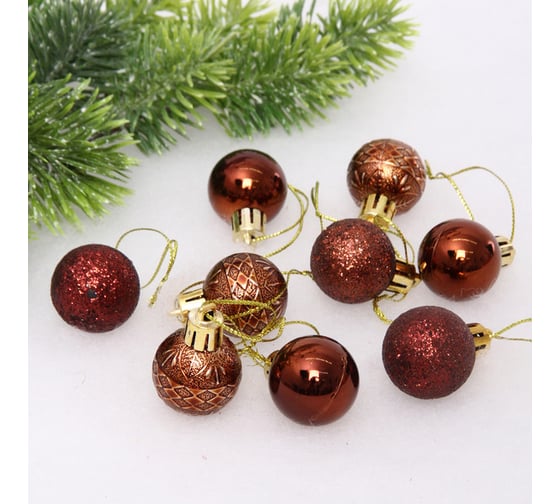 Изображение товара Новогодние шары Серпантин 3 см, 9 шт., Микс фактур, шоколад 652-352
