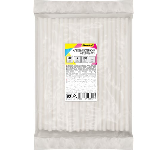 Изображение товара Cтержни клеевые 7-200-62-WH 200 мм, D7 мм, белый, 62 шт Silwerhof 1974869