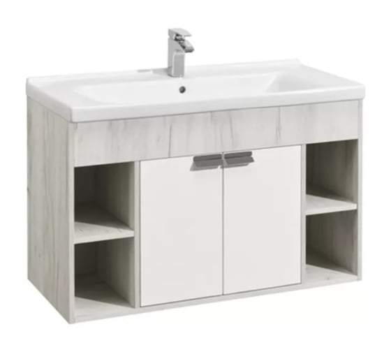 Изображение товара Тумба AQUATON Флай 100 белый, дуб крафт, Умывальник "Миранда-100" 00058537