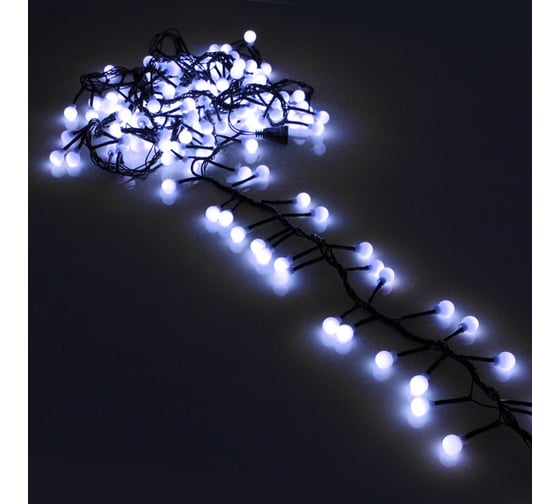 Изображение товара Гирлянда для дома Серпантин Мишура 4 м, 200 ламп LED, d-1,4 см, черный провод, 8 режимов, IP-40, Белый 725-974