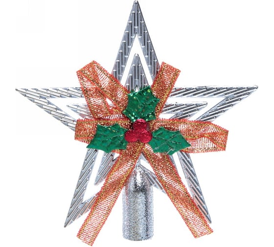 Изображение товара Звезда на ёлку Серпантин Классика с бантом 9.5 см, Серебро 201-1095