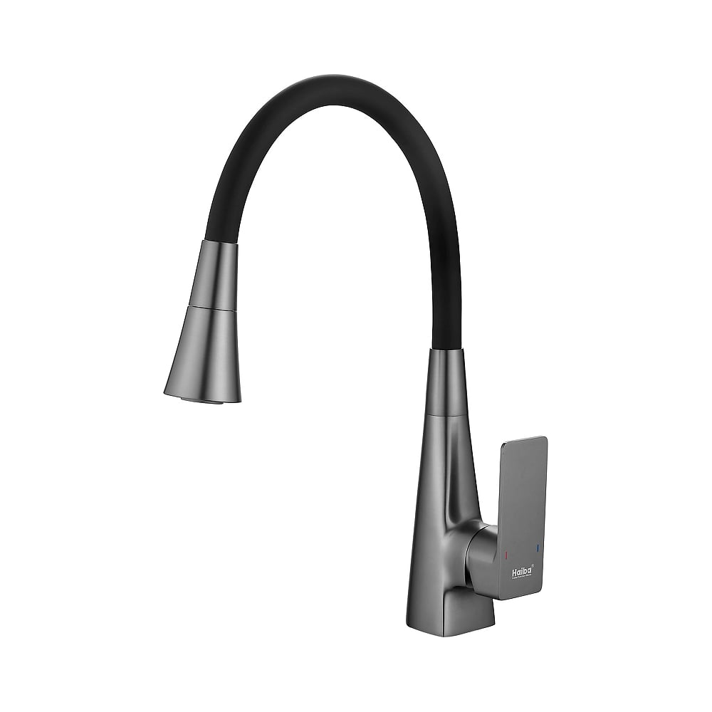 Изображение товара Смеситель для кухни с гибким изливом и режимом душ HAIBA оружейная сталь HB73823-3