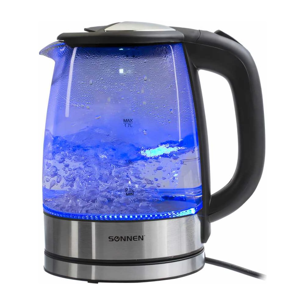 Изображение товара Чайник SONNEN KT-1788 1,7л стеклянный черный современный дизайн