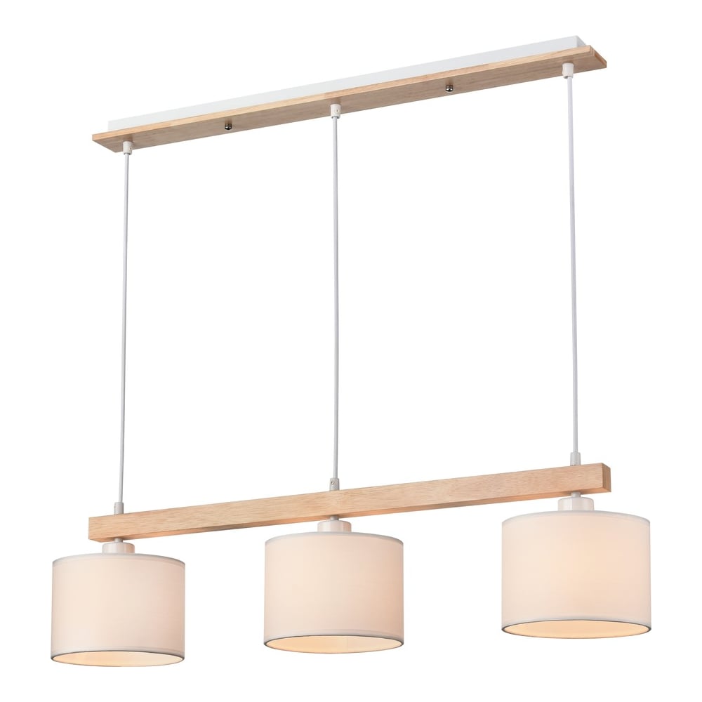 Изображение товара Подвесной светильник Velante 518-716-03 современный дизайн 3 лампы белый ткань металл дерево