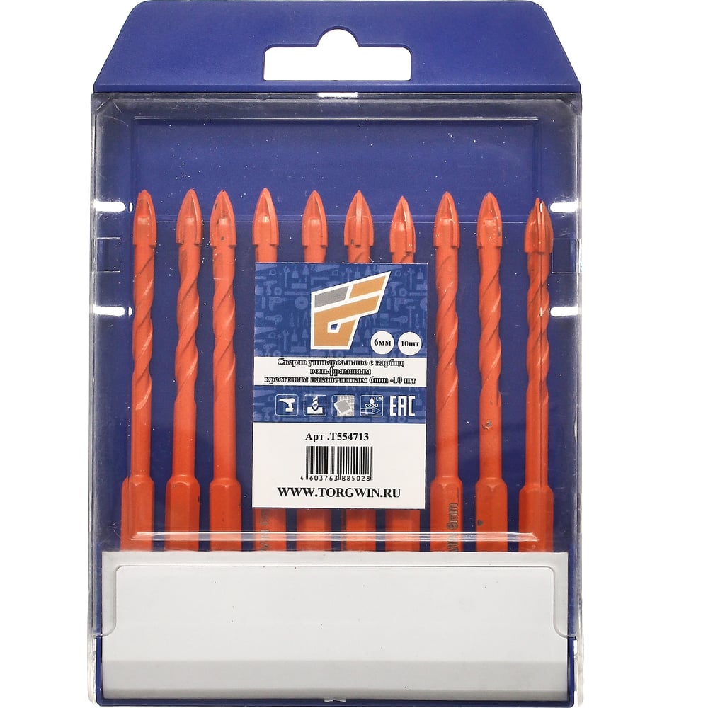 Изображение товара Сверло по бетону 6 мм 4-грани победит 10 шт TORGWIN T554713