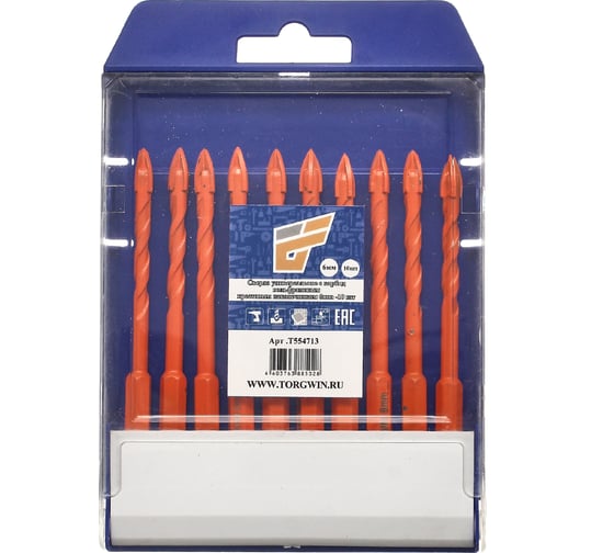 Изображение товара Сверло по бетону 4-грани, 6 мм, Победит наконечник, хвостовик шестигранник 1/4"HEX - E, 10 шт TORGWIN T554713