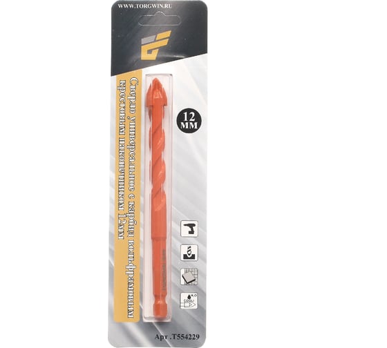 Изображение товара Сверло по бетону 4-грани, 12 мм, Победит наконечник, хвостовик шестигранник 1/4"HEX - E TORGWIN T554229
