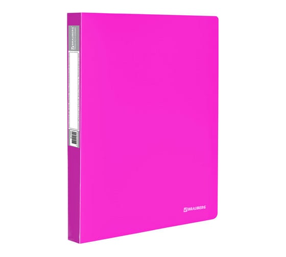 Изображение товара Неоновая папка на 2 кольцах BRAUBERG Neon 25 мм, внутренний карман, розовая, до 170 листов, 0,7 мм 227458