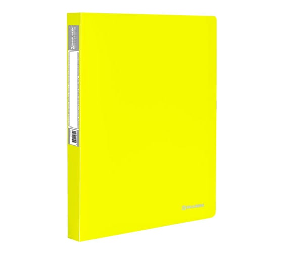 Изображение товара Неоновая папка на 2 кольцах BRAUBERG Neon 25 мм, внутренний карман, желтая, до 170 листов, 0,7 мм 227457