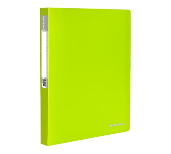 Изображение товара Неоновая папка на 2 кольцах BRAUBERG Neon 25 мм, внутренний карман, зеленая, до 170 листов, 0,7 мм 227456