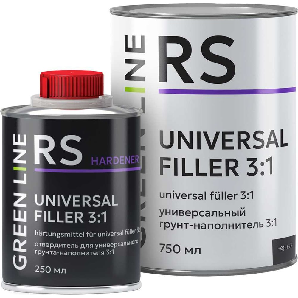 Изображение товара Универсальный грунт-наполнитель GREEN LINE UNIVERSAL FILLER 3:1. черный, комплект 750 + 250 ml. 30RS – 750 – UF- black  (комплект)