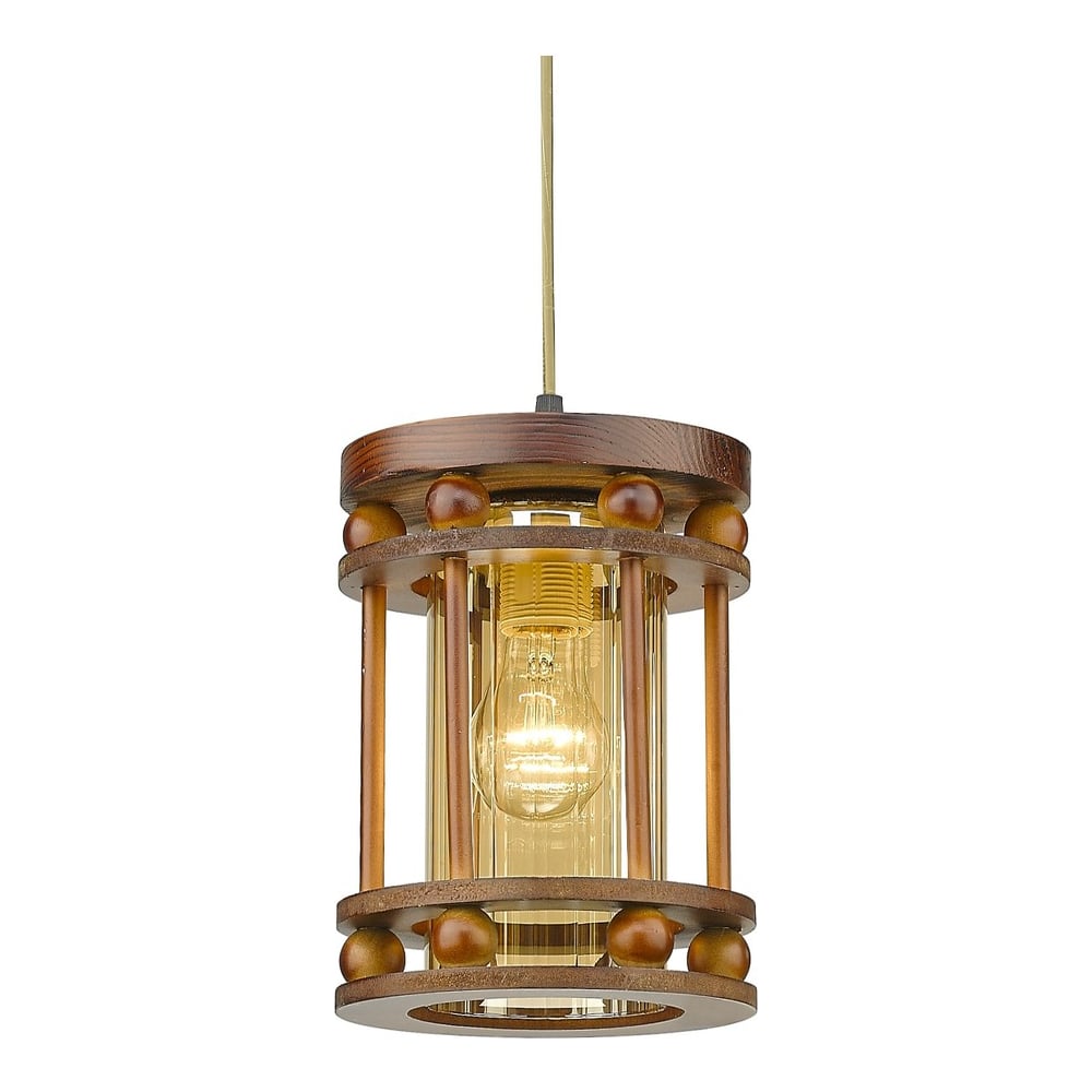 Изображение товара Подвесной светильник Velante 543-706-01 с янтарным плафоном и деревянной арматурой