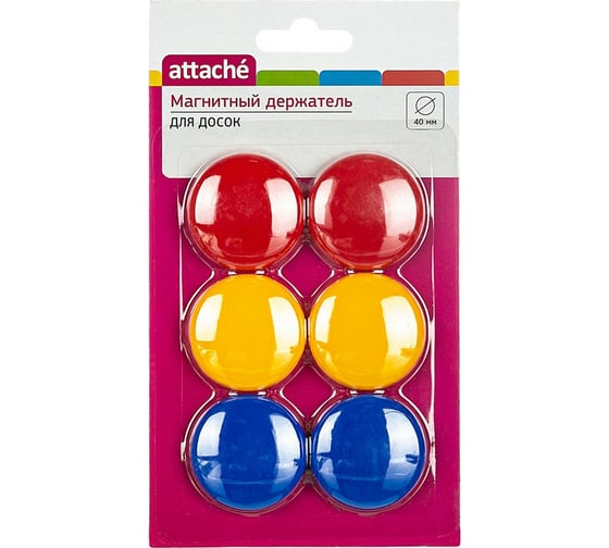 Изображение товара Магнитный держатель Attache для досок 40 мм, 6 шт/уп, цвет ассорти 1069485