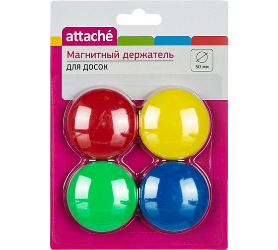 Изображение товара Магнитный держатель Attache для досок 50 мм, 4 шт/уп, цвет ассорти 1040297