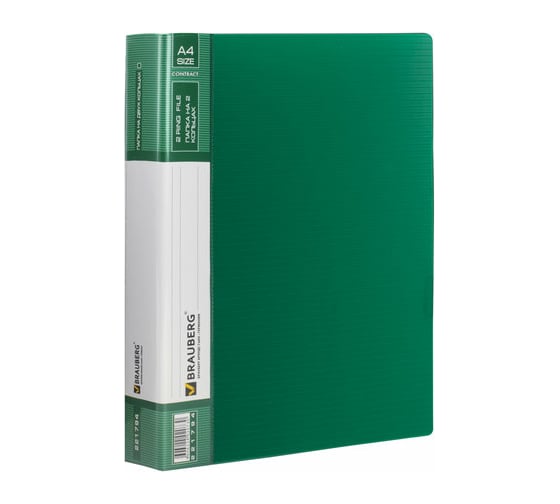 Изображение товара Папка на 2 кольцах BRAUBERG Contract 35 мм, зеленая, до 270 листов, 0,9 мм 221794