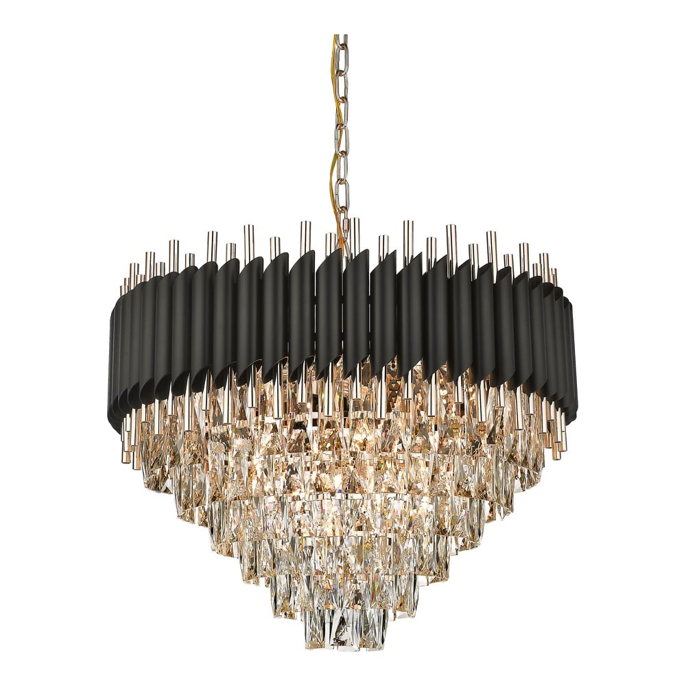 Изображение товара Подвесная люстра Wertmark CARTUCCIA WE138.15.023 с хрусталем черный золото 15 ламп