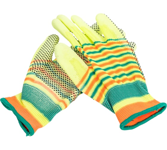 Изображение товара Перчатки нейлоновые Добросад "Радуга" с ПВХ покрытием полуоблитые, салатовые, р.8 788-515