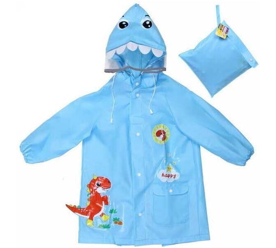 Изображение товара Дождевик-плащ Добросад "Рокки-Динозаврик" с капюшоном, рукава на резинке, голубой, р. M(64*46см) 835-874