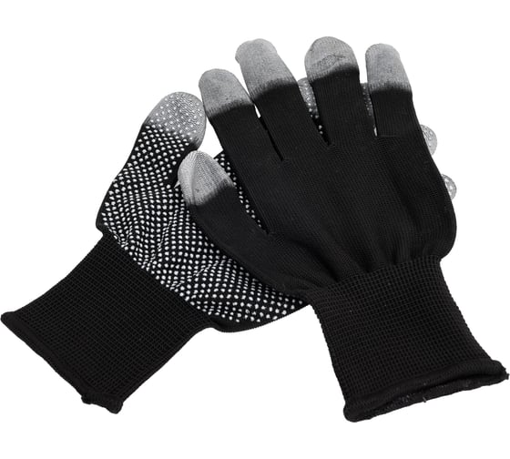 Изображение товара Перчатки нейлоновые Добросад "Аурэль" с ПВХ покрытием облив пальцев и точкой, черные, р.8 788-509