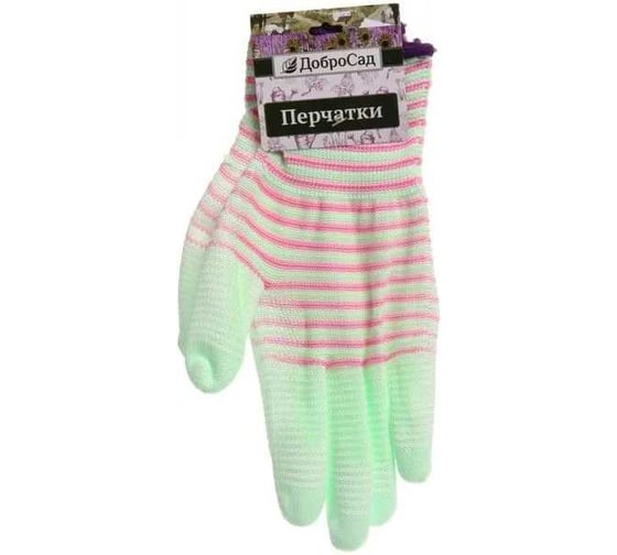 Изображение товара Перчатки нейлоновые Добросад "Радуга" с ПВХ покрытием полуоблитые, зеленые, р.8 788-420