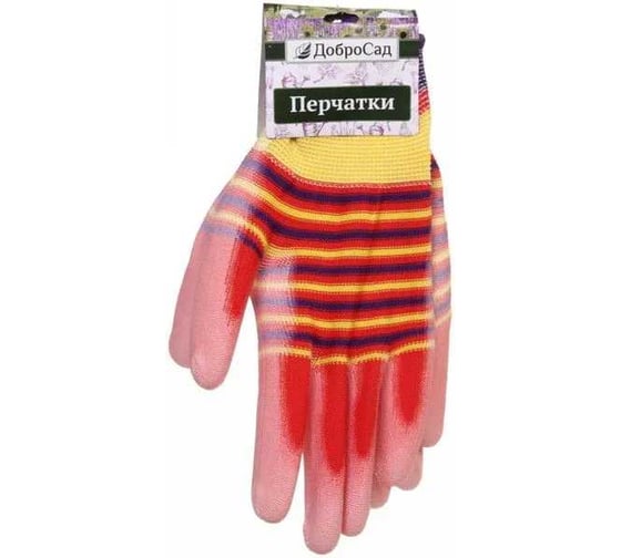 Изображение товара Перчатки нейлоновые Добросад "Радуга" с ПВХ покрытием полуоблитые, красные, р.8 788-516