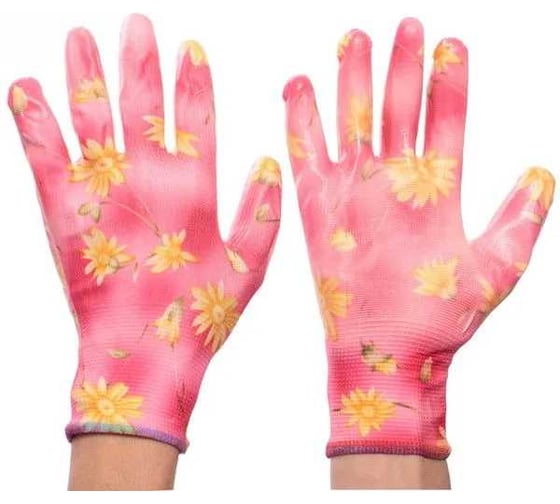 Изображение товара Перчатки нейлоновые Добросад "Фантазия-Маргаритки" с резиновым покрытием полуоблитые, р.8 788-546